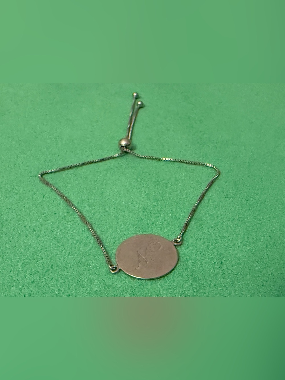 ATI CN 925 Sterling Monogram “N” Disc Silver Bracelet